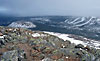 Ostbackarna på Gränjesvålen (till höger) och Gränjesåsen (till vänster) från Städjans topp. Norra Dalarna. Maj 2005.